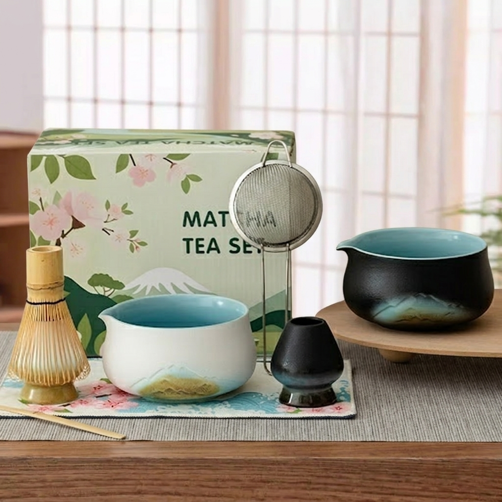 和風抹茶セット 窯変陶磁器 山グラデーションレリーフデザインキット 日常使いに