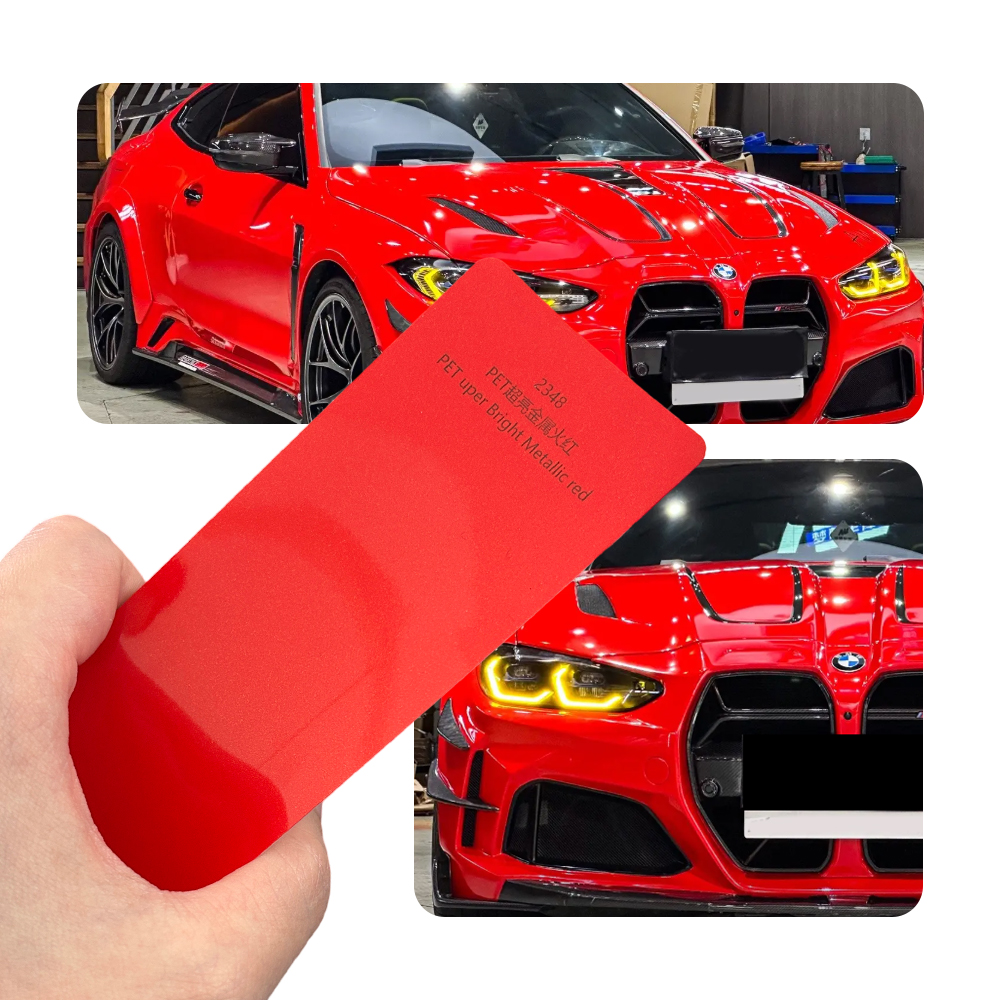 超高輝度メタリックファイアレッド自己修復 PET 抗 UV アンチスクラッチ車体フィルムレーザーフラッシュカーラップ保護色