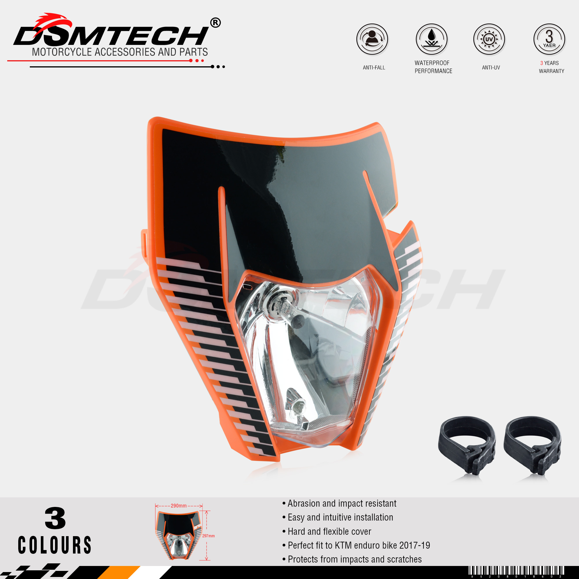 DSMTECH ヘッドライトヘッドランプステッカー付き KTM SX F EXC XCF SMR 2017 2018 2019 オートバイダートバイク MX エンデューロスーパーモト