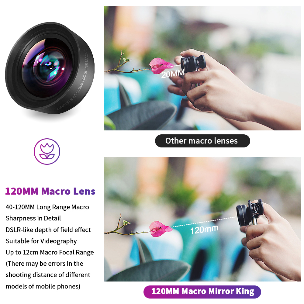 MARTVSEN 120MM マクロレンズ、プロフェッショナル 5K HD 10x スーパーマクロユニバーサルクリップカメラフォトレンズ iPhone Samsung Andriod 用