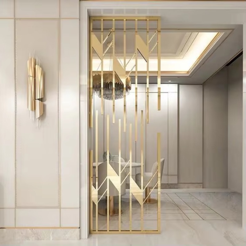Luxury Golden Partition Hotel Wall Panel Interior Room Divider Metal Screen Laser Cut Screen