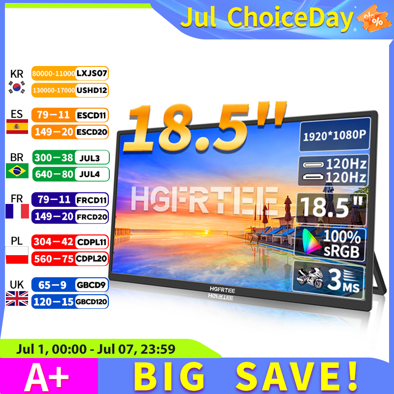 HGFRTEE 18.5 インチ 120Hz 100%RGB ポータブルモニターノートパソコン拡張ディスプレイ ADS-IPS HDR スクリーン VESA 穴付き
