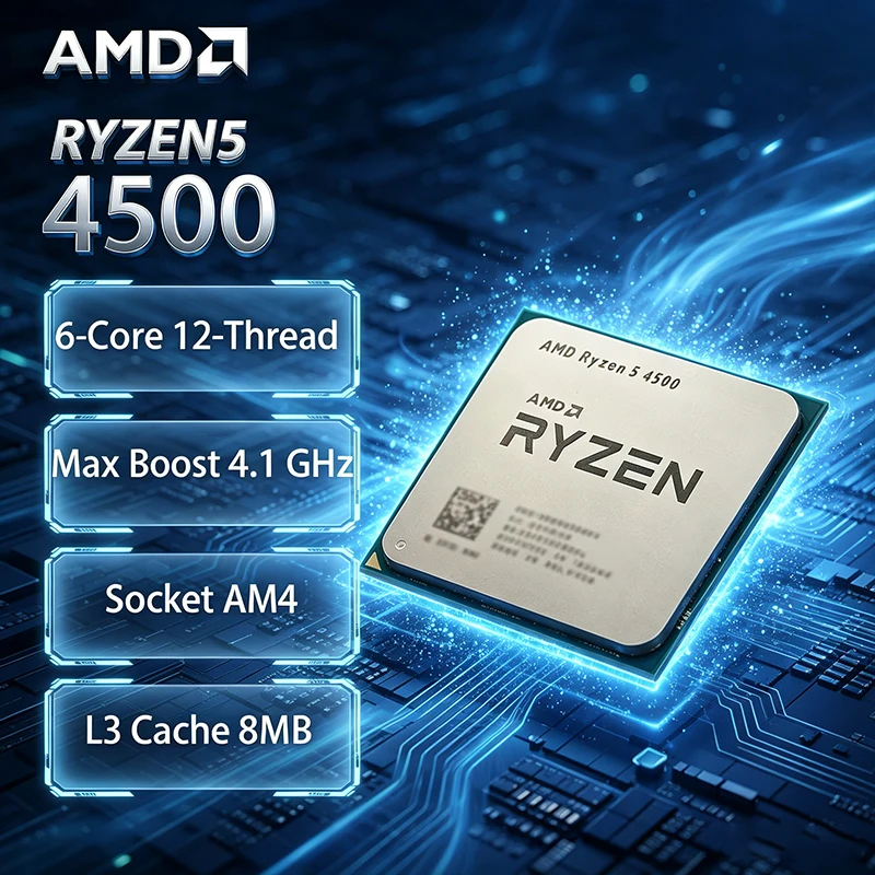 AMD Ryzen 5 4500 裸のパッケージング ソケット AM4 6 コア 12 スレッド L3=8MB DDR4 プロセッサ 65W PCIe 3.0 7NM 新しい CPU (ただしファンなし)