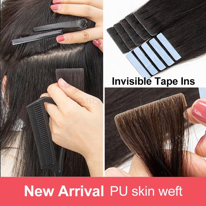 目に見えないテープエクステンション人毛シームレス Pu スキン横糸注入ヘアエクステンション手結び接着剤テープイン 10 ピース/パック