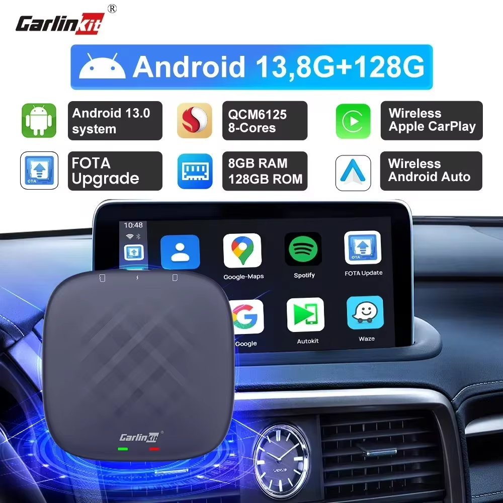 CarlinKit 8 128G CarPlay Ai ボックス プラス Android 13 ワイヤレス Android Auto