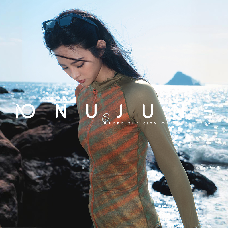 Nu-Jun レディース サーフスーツ 2 点セット ラッシュガード スイミング ジッパー 長袖 サーフィン シャツとパンツ UV 保護ウェットスーツ