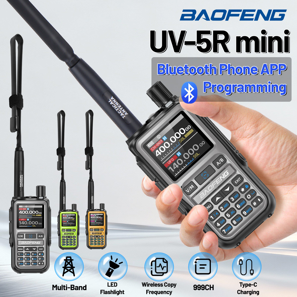 BAOFENG UV-5R ミニトランシーバー マルチバンド ワイヤレス Bluetooth プログラミング デュアル PTT Type-C 充電 長距離双方向ラジオ