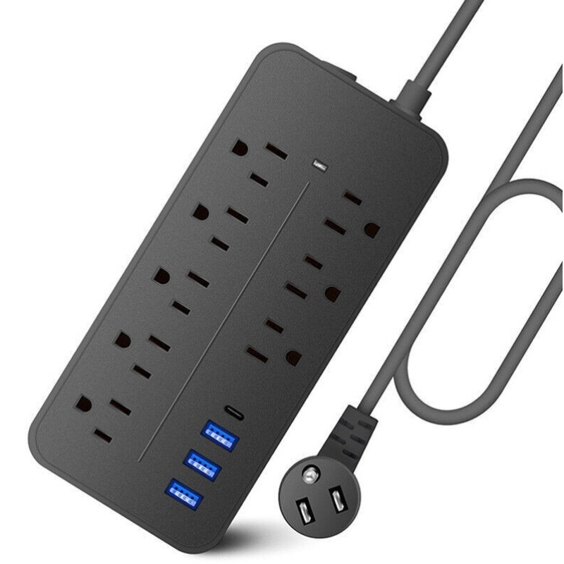 3 Options Power Strip Surge Protector 8 AC Outlets 3 USB Ports Type C Port Cable