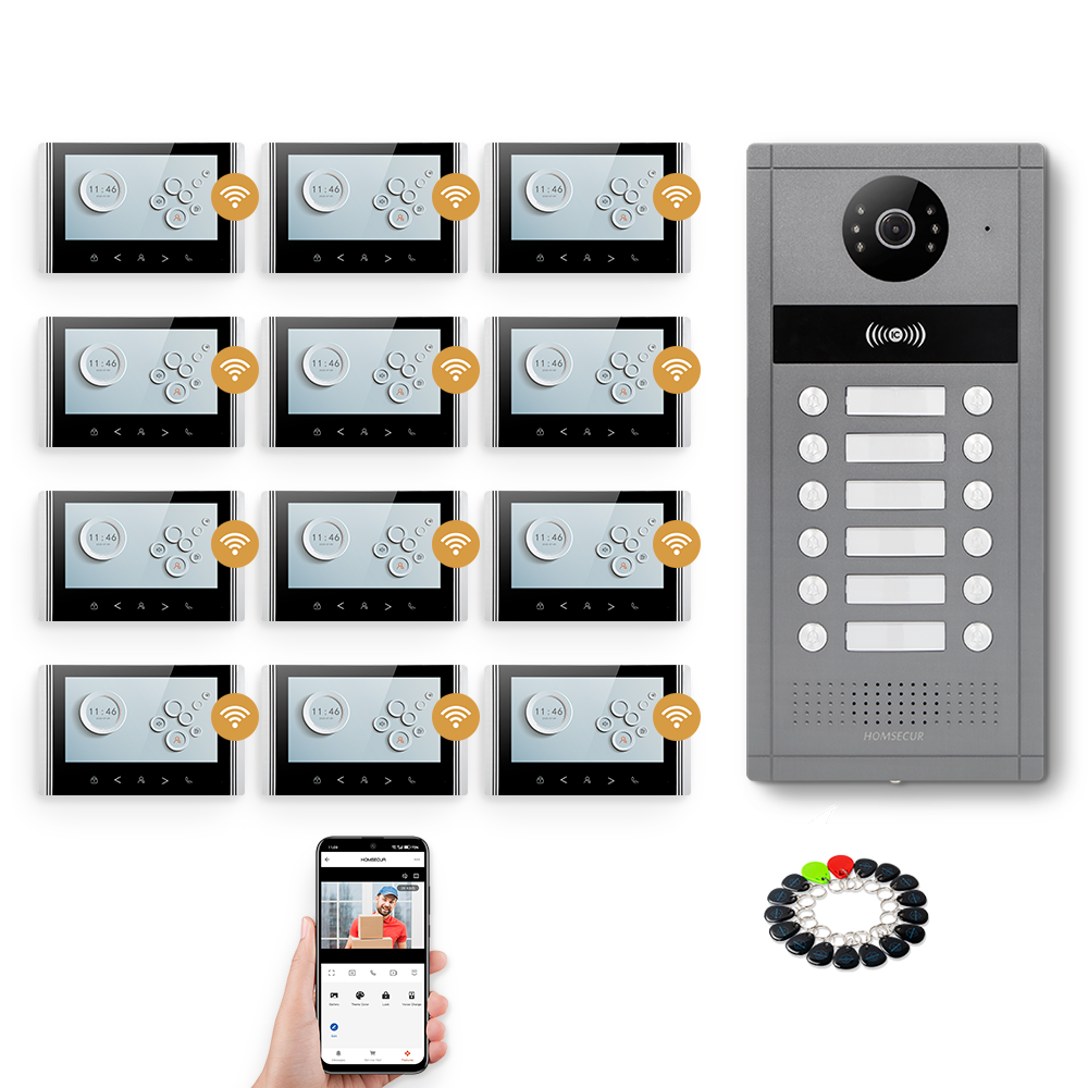 HOMSECUR Tuya アプリビデオドア電話インターホンドアベル自動録音 RFID アクセス 12 家族用