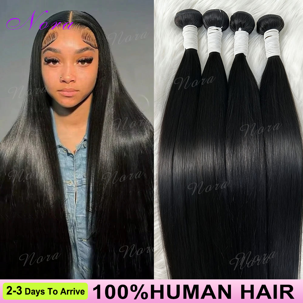 40 50 Inch Bone Straight Weave Human Hair Bundles Raw Hair Extensions Brazilian Natural Black 3 4 Bundle Deals Unprocessed