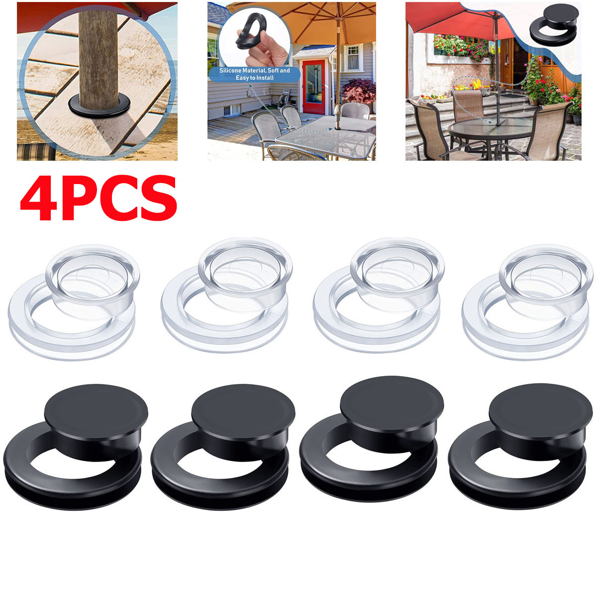4Pcs 2 inch Umbrella Cap Cover Silicone Patio Table Hole Ring Plug Garden Beach Sunshade Glass Outdoors Patio Table Yard Holders
