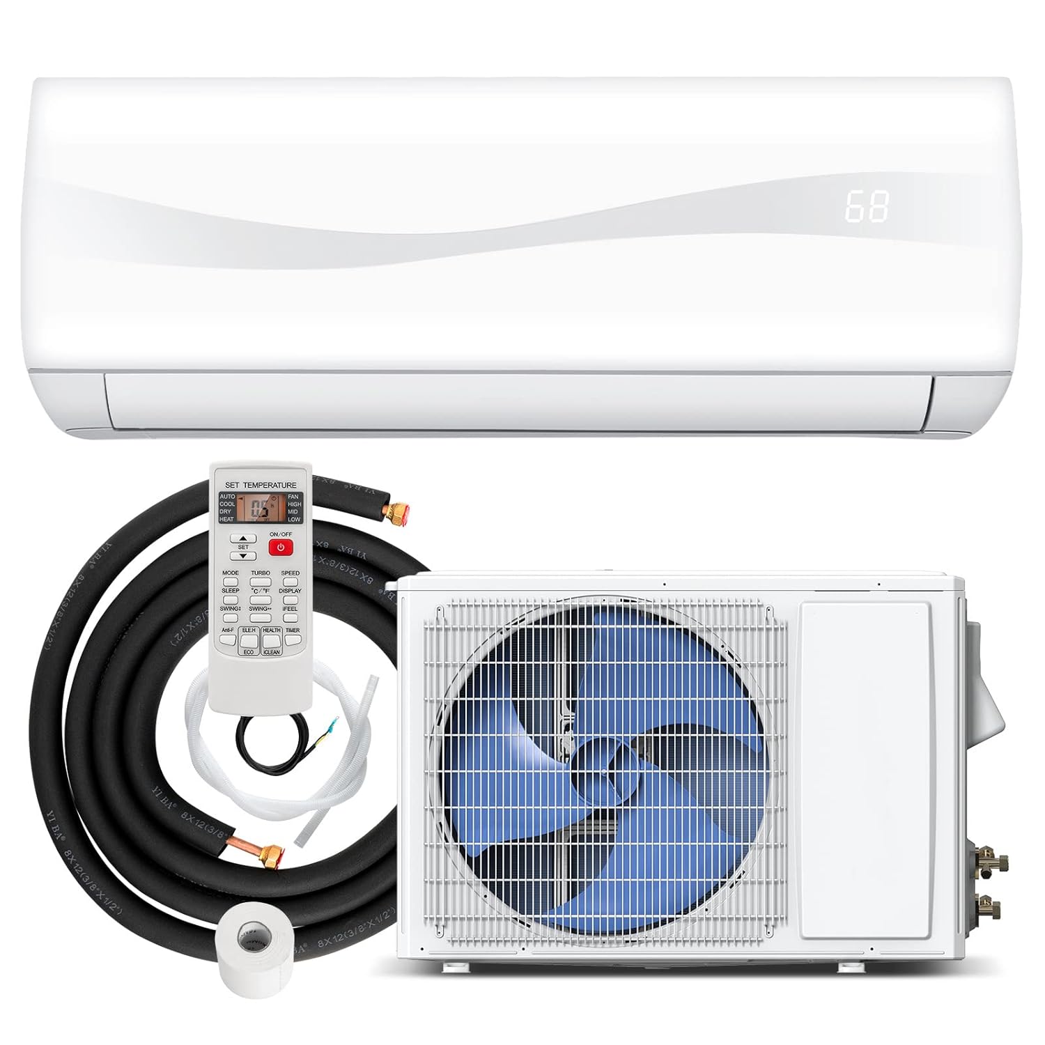 ミニ スプリット AC/暖房システム、12000 BTU 17 SEER2 省エネ スプリット エアコン、1 トン ヒート ポンプ付き