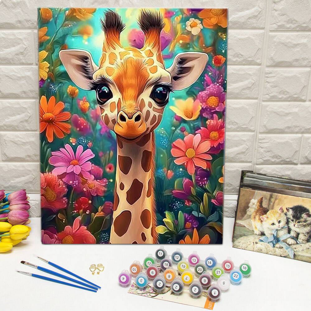 Momoart 数字による写真キリン動物 DIY 数字による絵画鹿の花カラフルなキットアート描画フレームなしの壁の装飾