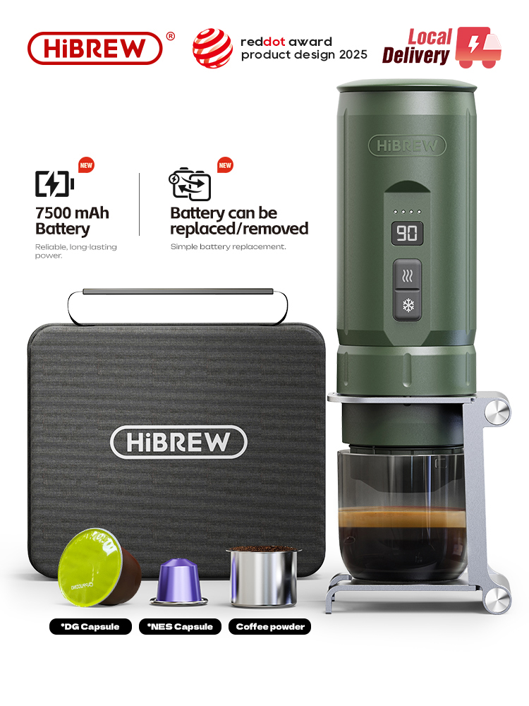 HiBREW H4C ポータブルエスプレッソコーヒーマシン 3in1 トラベルコーヒーメーカー 7500mAh リチウム電池自己加熱 Ns DG カプセル
