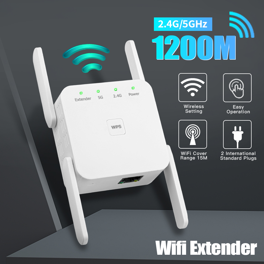 1200Mbps 5Ghz WiFi リピーター AC1200 WiFi エクステンダー アンプ 2.4G/5GHz Wi-Fi 信号ブースター長距離ネットワーク アクセス ポイント