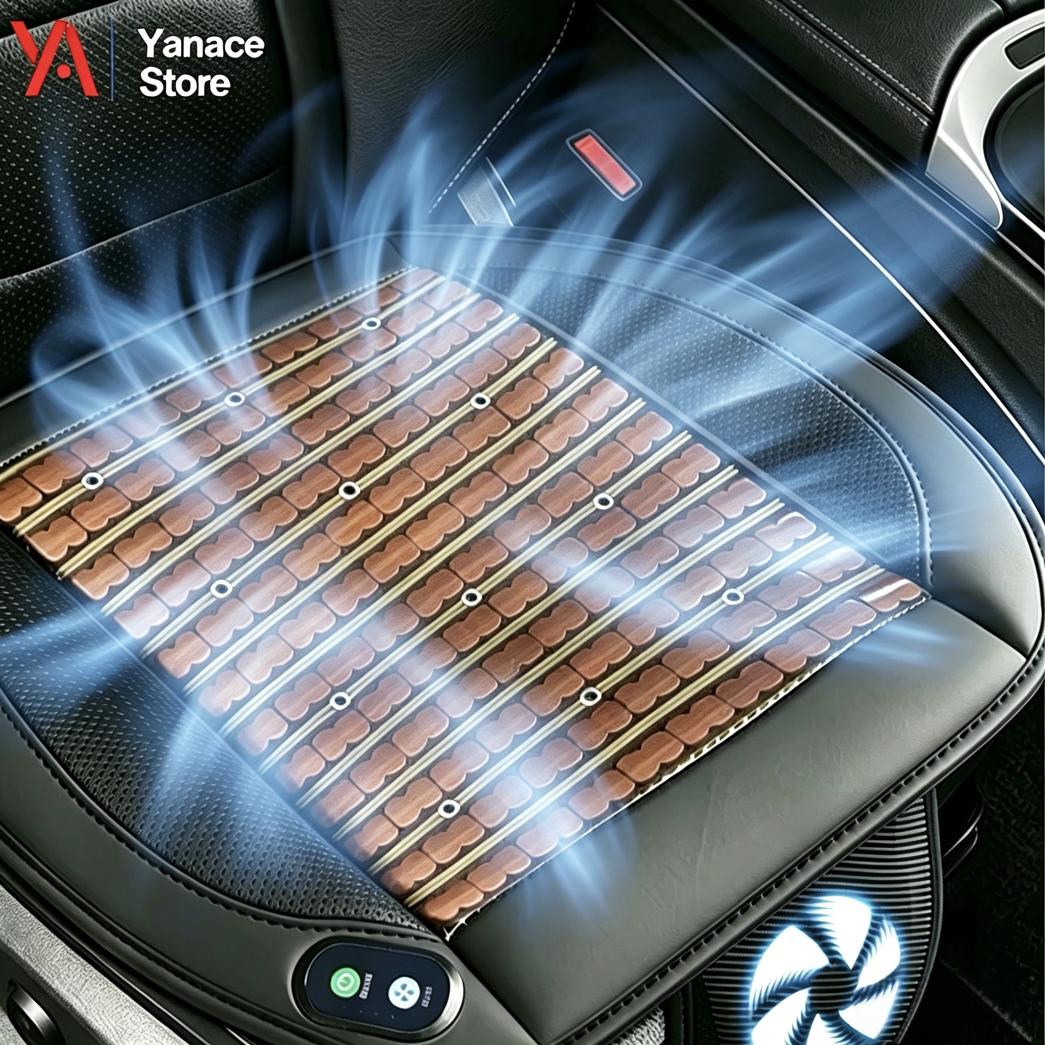 ユニバーサル夏用竹製カーシートクッション、内蔵ファン付き、快適性を向上させる通気性のあるクールなシートパッド
