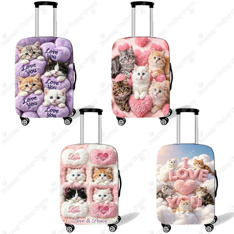 18-30 インチかわいい猫ハート柄荷物カバーピンクスタイル素敵な子猫女性トロリーケース保護スーツケースカバー