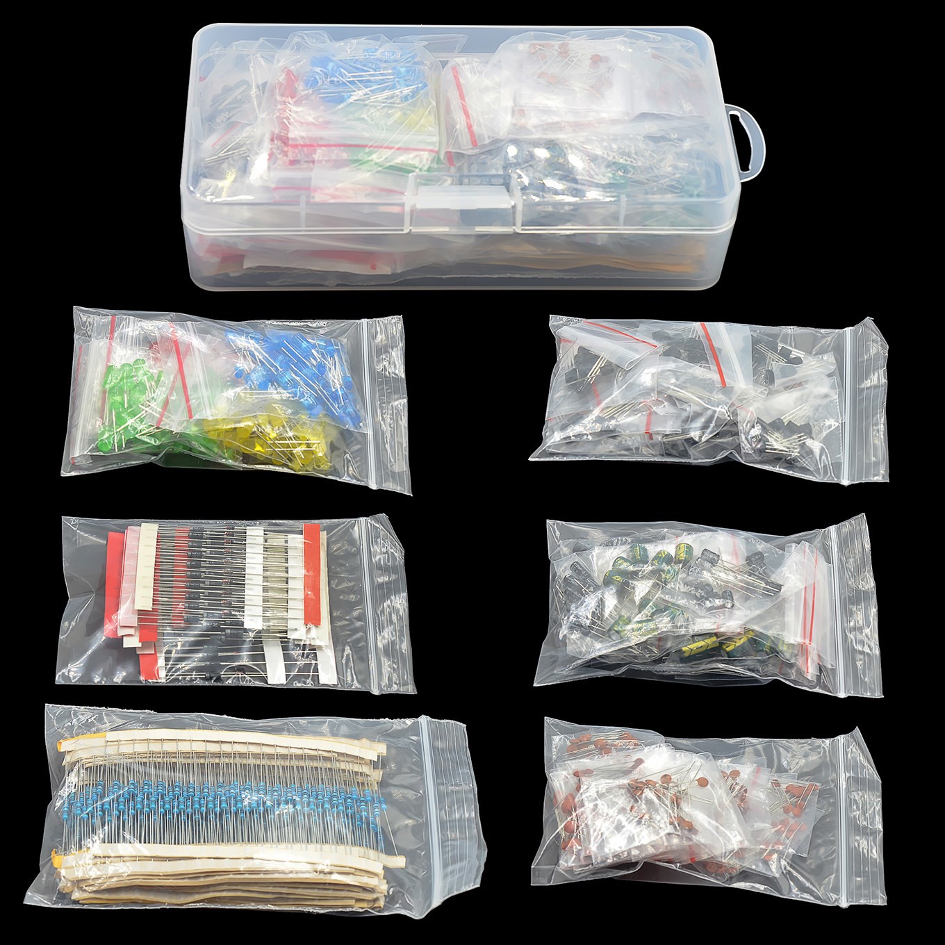 電子部品キット金属フィルム抵抗器詰め合わせキット LED ダイオード電解コンデンサーセラミックセットトランジスタパック diy