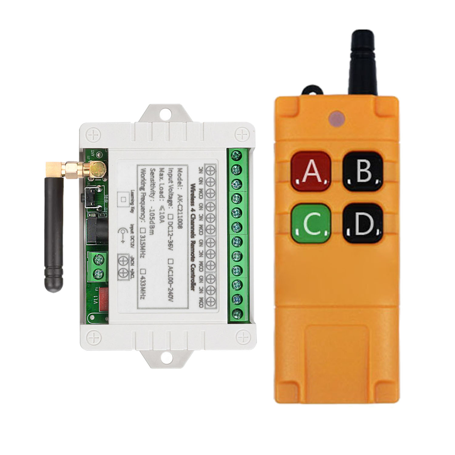 433 メートル Ndustrial DC 12V 24V 36V 4CH RF ワイヤレスリモートコントロールスイッチラジオ受信機 20-2000 メートル長距離リモコン