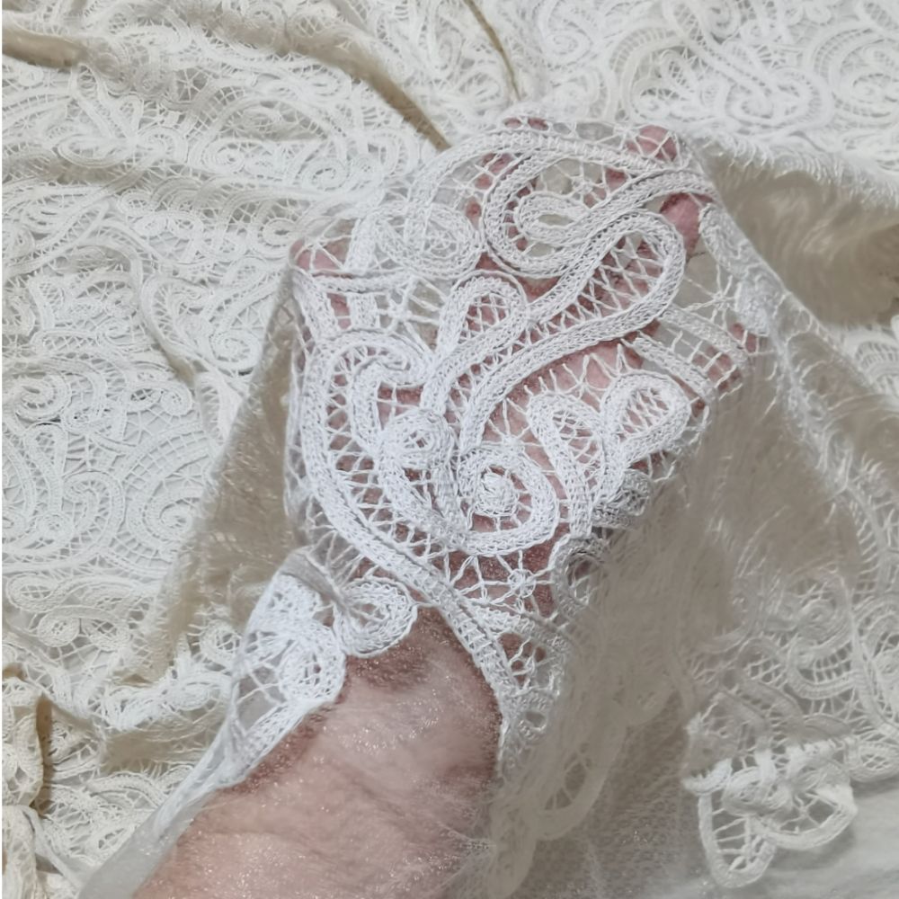 綿糸ダイヤモンド メッシュ ベース アイボリー刺繍服女性ドレス アパレル幾何学的形状