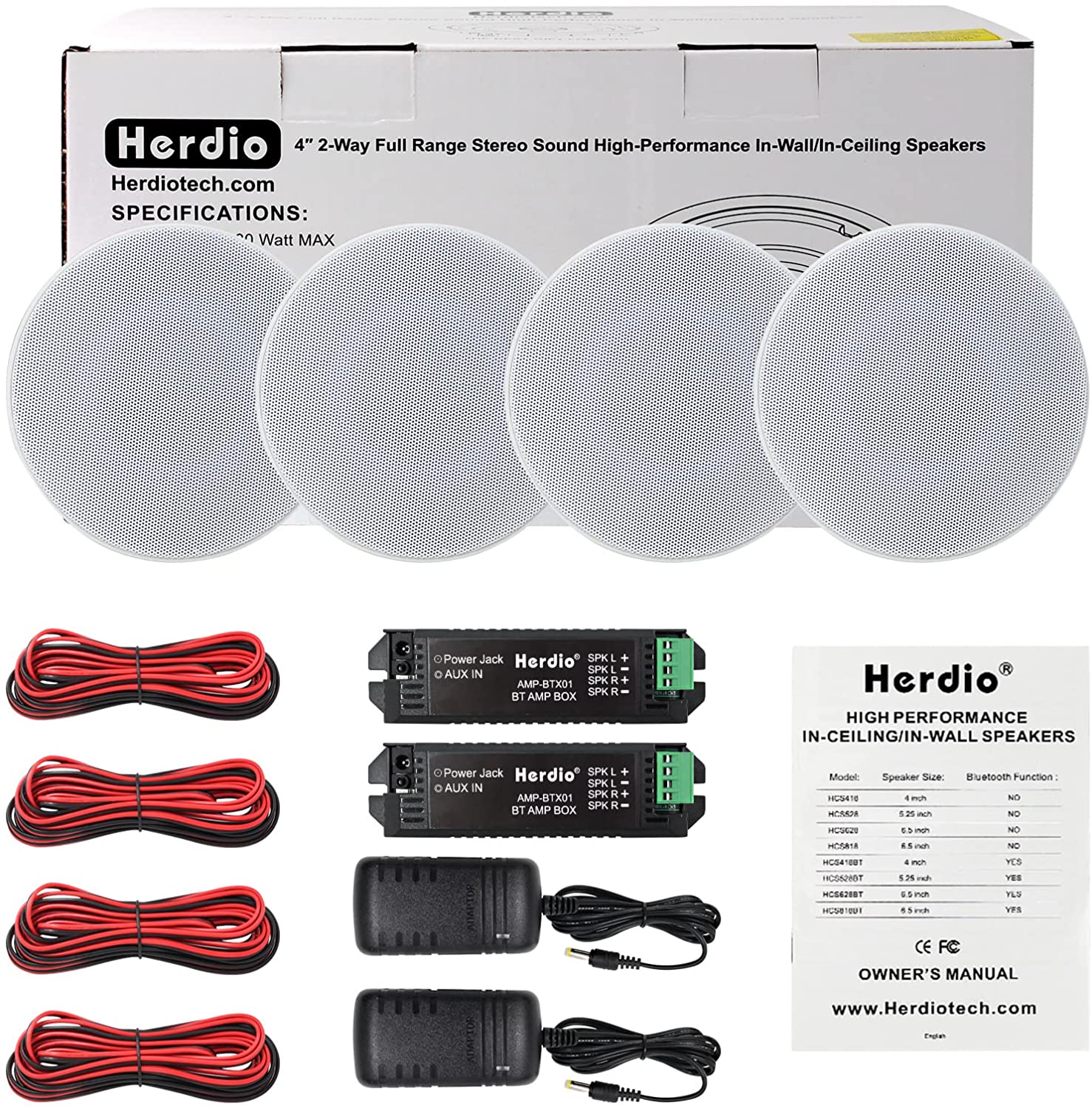 Herdio 4 インチ 320 ワット 4 個ホームオーディオ 2 ウェイフラッシュマウント Bluetooth 天井スピーカーバスルームキッチンリビングルームオフィス 4 スピーカー