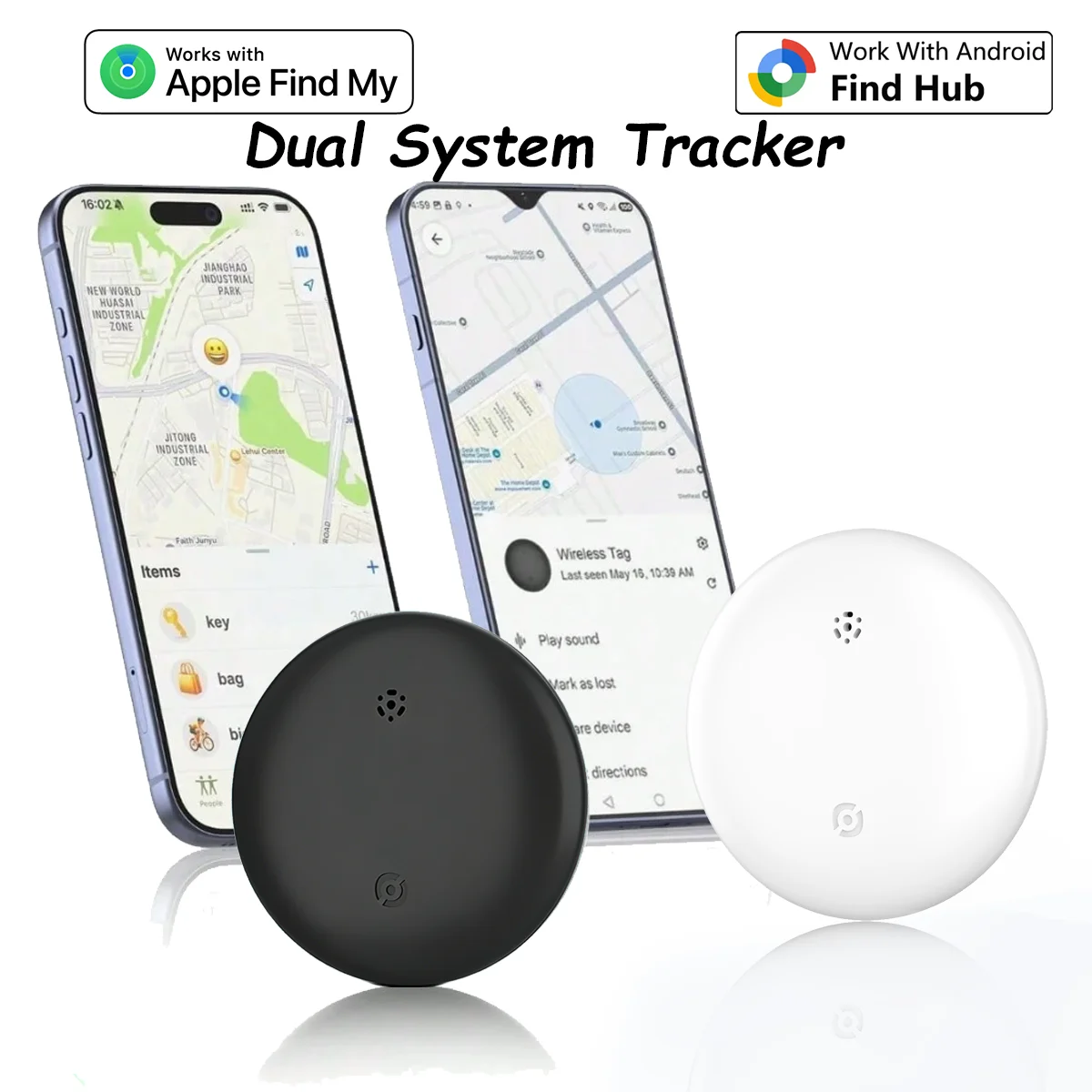 ミニデュアルシステム gps トラッカー Apple Find My/Android Find Hub アイテムファインダーキーバッグ紛失ロケータースマート Bluetooth エアタグトラッカー