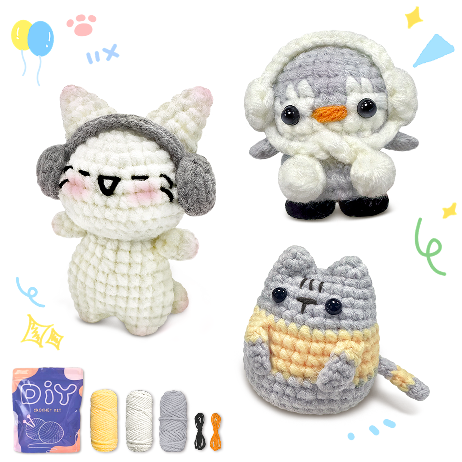 YAMAXIN 初心者向けかわいい動物テーマのかぎ針編みキット 3 個 - DIY クラフトツールセット 編み物アートと工芸プロジェクト付き