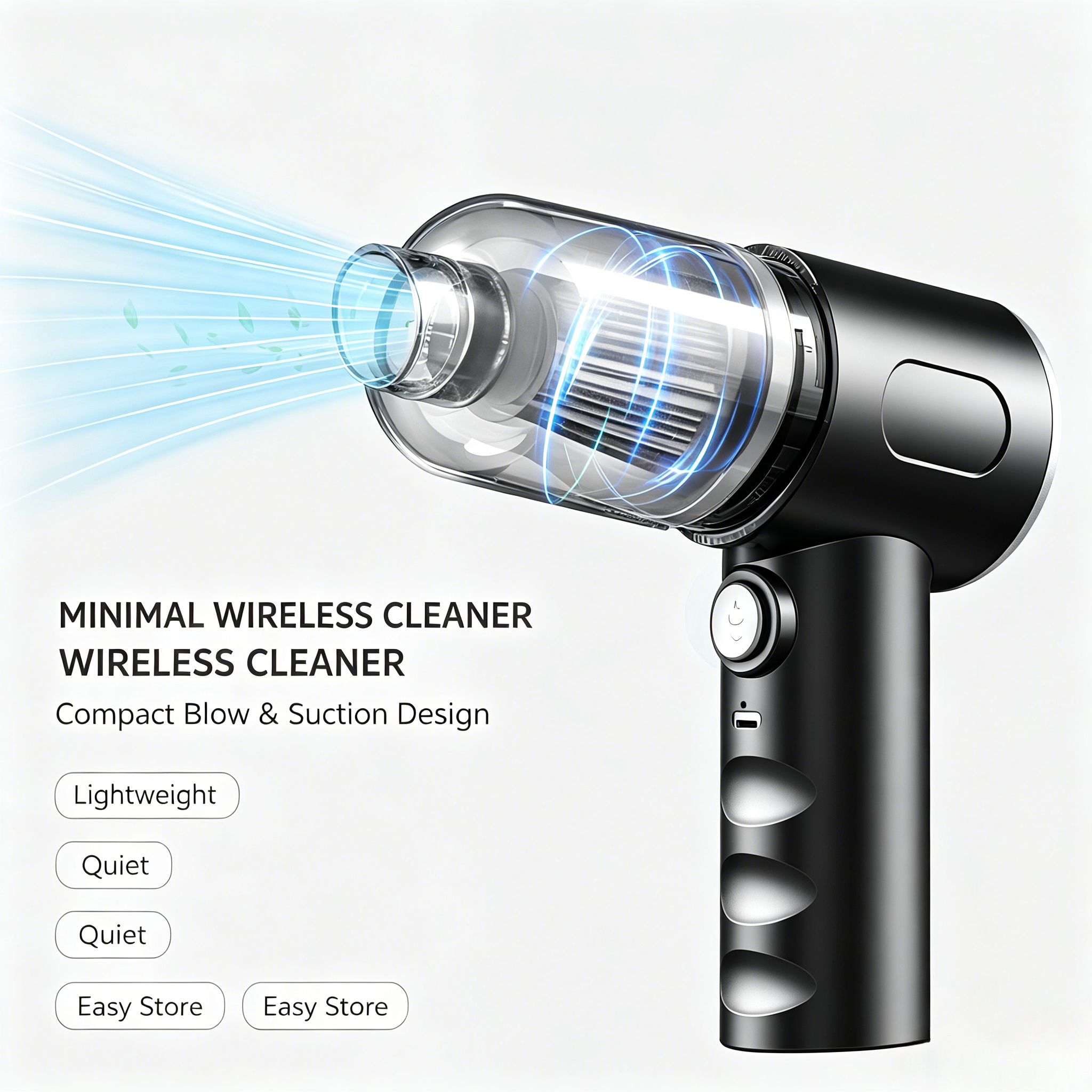 2 In 1 Blow & Suction Wireless Handheld Car Vacuum Cleaner Type-C Rechargeable Portable Mini Vacuum for Auto Home Keyboard Dust Removal