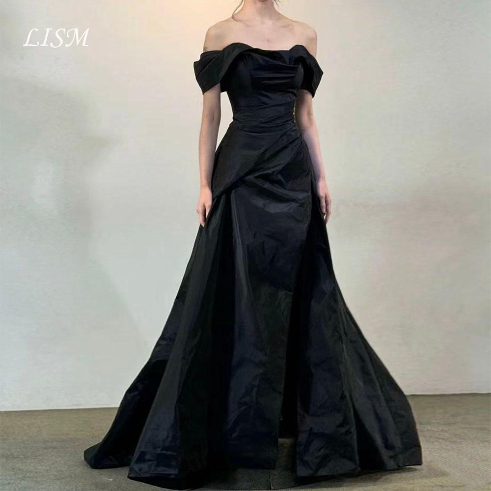 Lism モダンブラックウェディングドレス恋人オフショルダーコルセットタフィート A ライン韓国写真撮影ブライダルレセプションドレスカスタマイズ