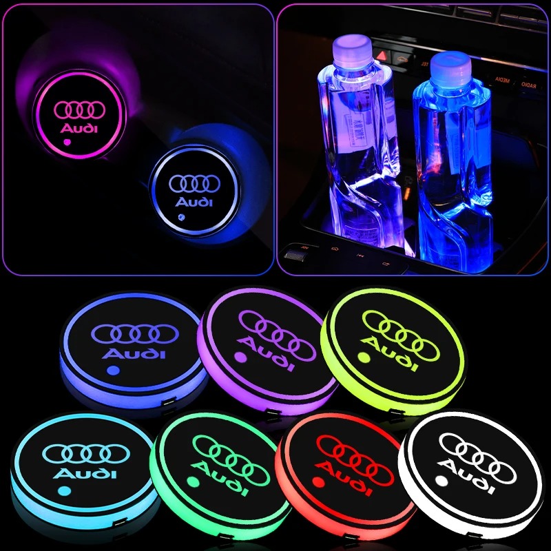 2 個の Led 車のバッジ発光コースター水カップホルダーパッドエンブレムアクセサリーアウディ Sline A3 A4 B8 8P B9 B6 A5 A1 A6 Q3 Q5 Q7