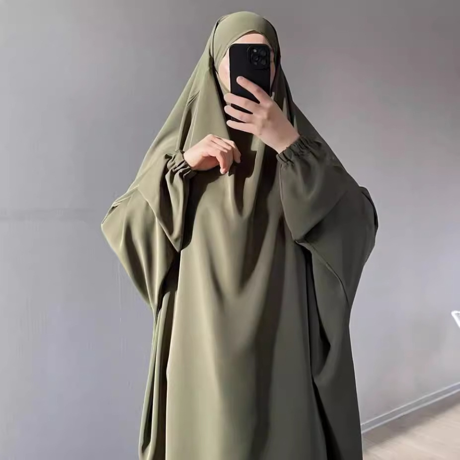イードフード付きキマール女性ローブバットスリーブドレススカート 2 点セットジェラバ Jalabiya Khimar アバヤイスラム教徒の祈りの衣服中東