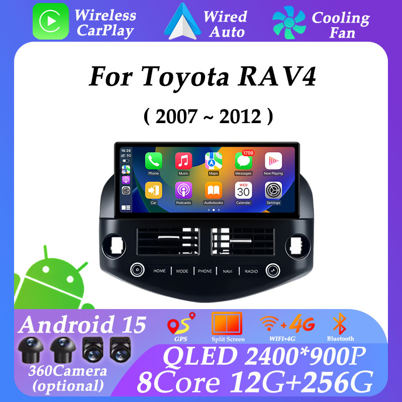 12.3 inch Android 15 for Toyota RAV4 2007-2012 Carplay Car Radio Multimedia Player Auto Accessories DSP Stereo GPS Navi WiFi 4G