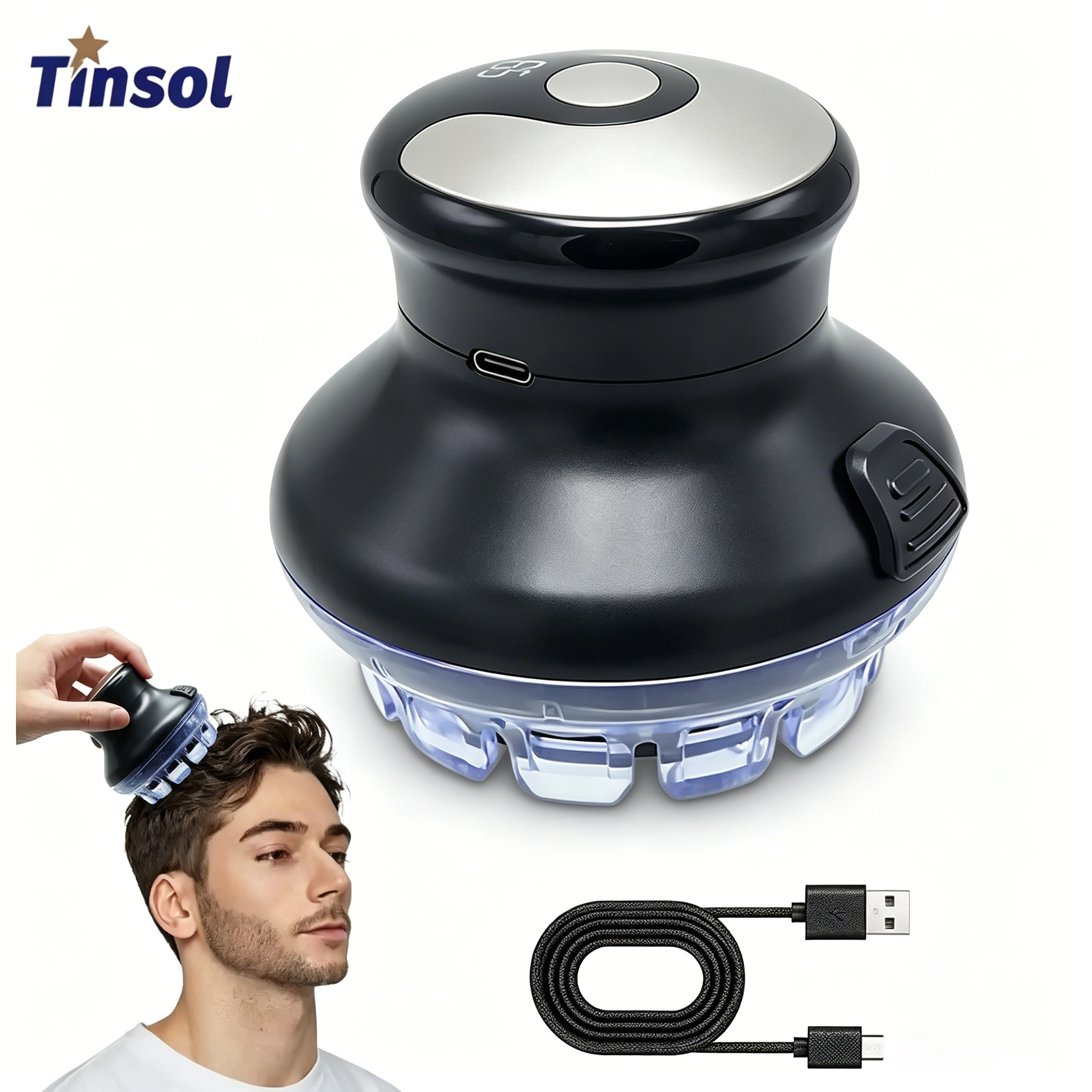TINSOL Head 自動バリカンワイヤレスラウンドヘアトリマー LED ディスプレイ付き長さ調節可能 3-12 ミリメートル DIY ヘアカットキット