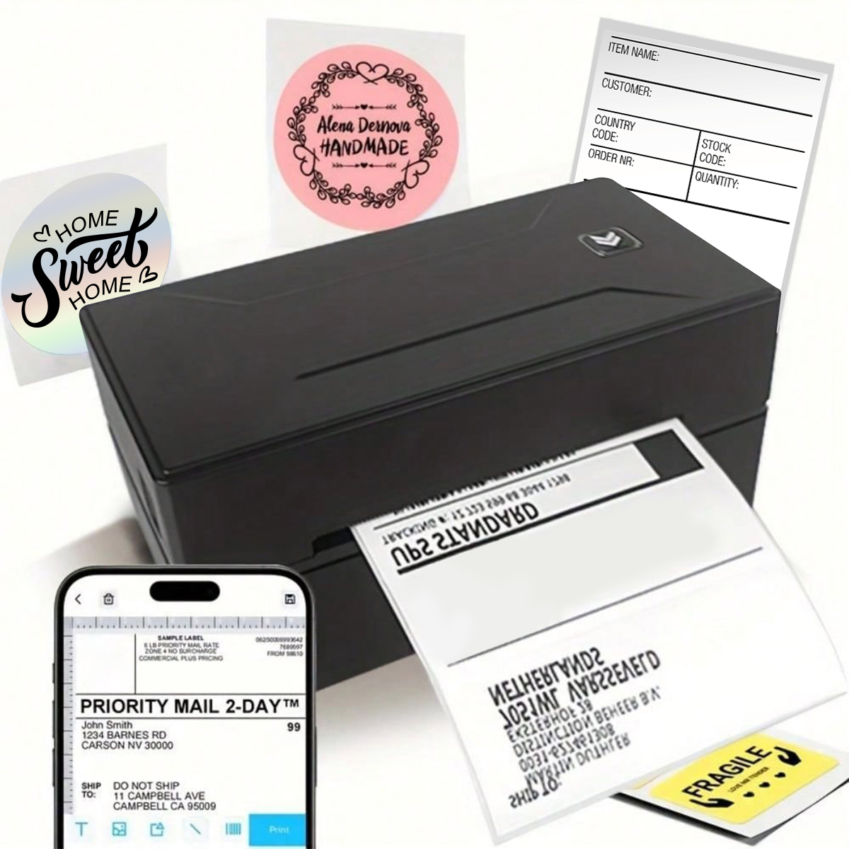 Marklife ミニ感熱ラベルプリンター D100 ブラック Bluetooth 出荷 4X6 インチプリンター iPhone Android Mac ウィンドウと互換性あり