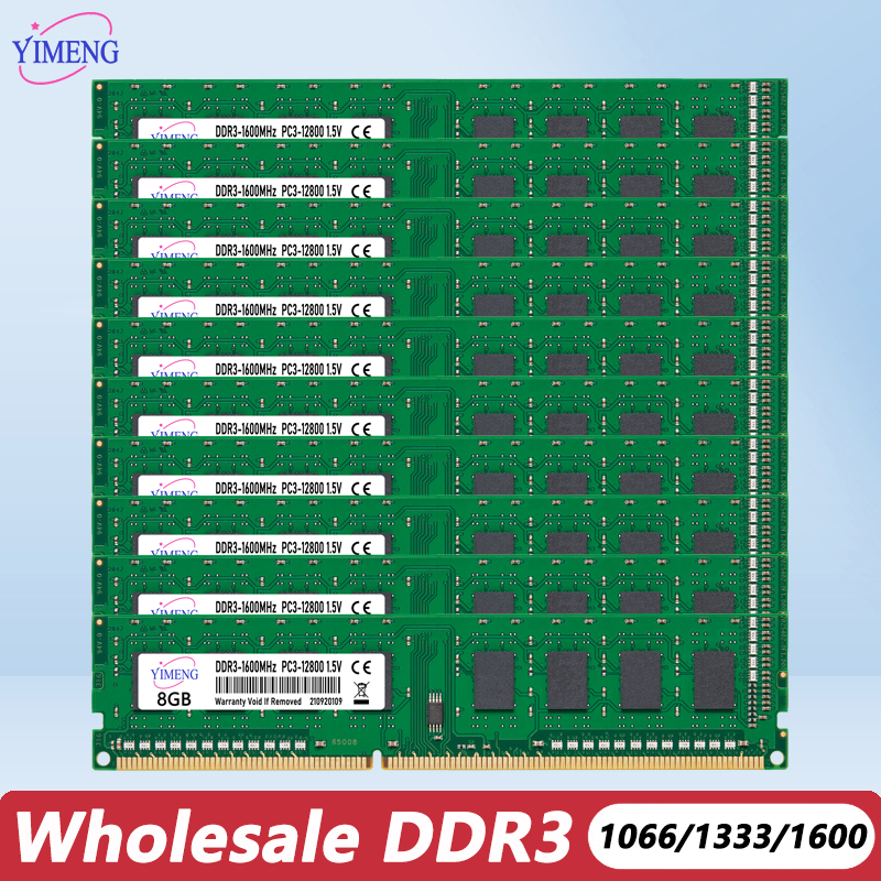 卸売 10個 DDR3 2GB 4GB 8GB デスクトップメモリ RAM PC3 8500 10600 12800 1.5V 240ピン 1066 1333 1600 1866MHz DIMM メモリ RAM