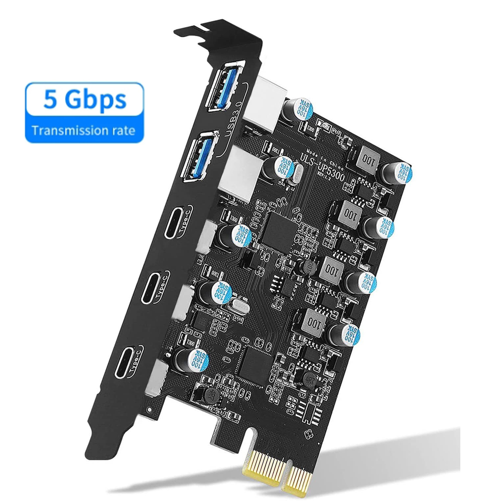 5ポート5Gbps PCIE拡張カード PCIE 1X - 5ポートType C USB A USB 3.0アダプターコントローラー PCI Expressライザーカードエクステンダー