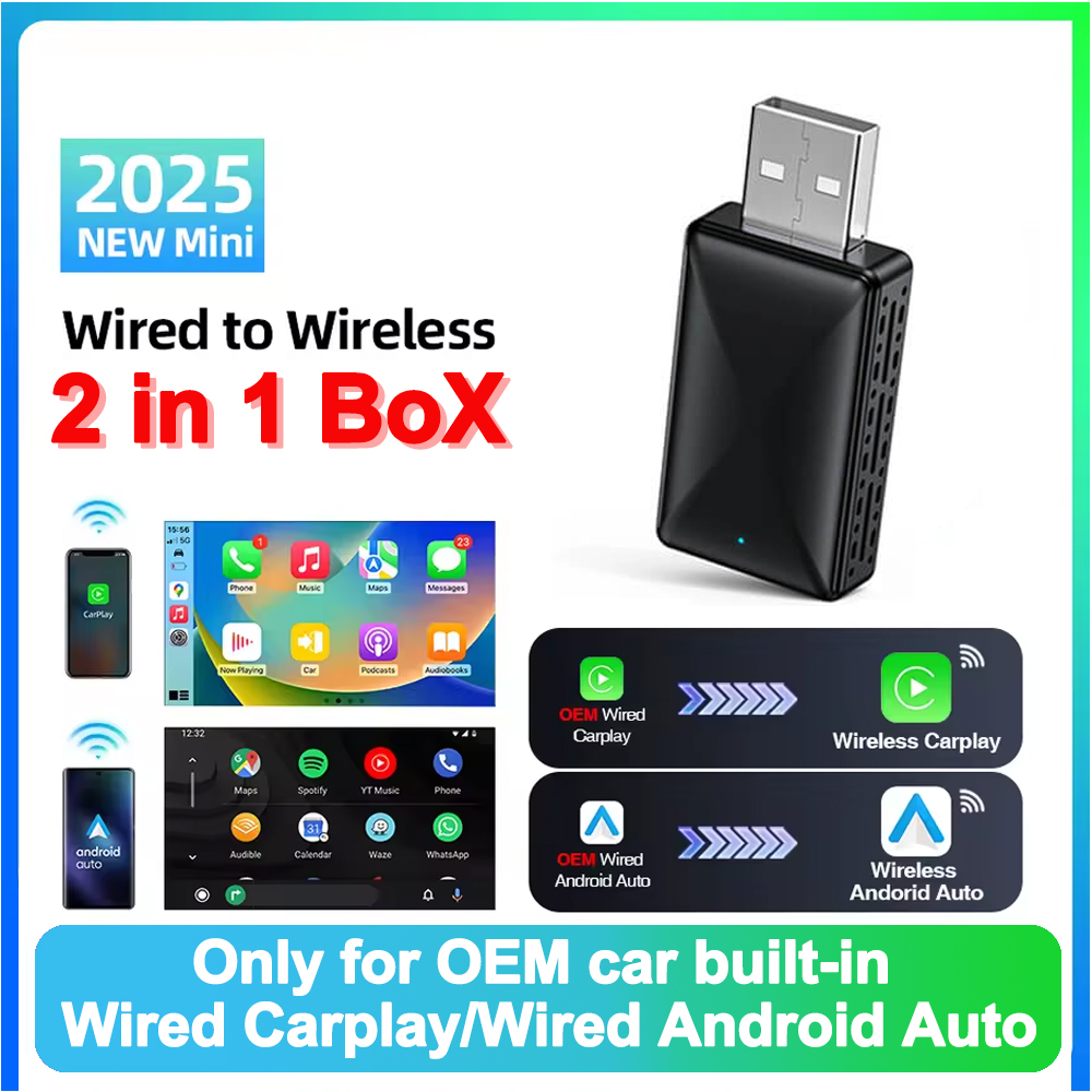 2in1 有線 - ワイヤレス CarPlay Android Auto アダプター (USB プラグ アンド プレイ付き OEM カー ステレオ用)