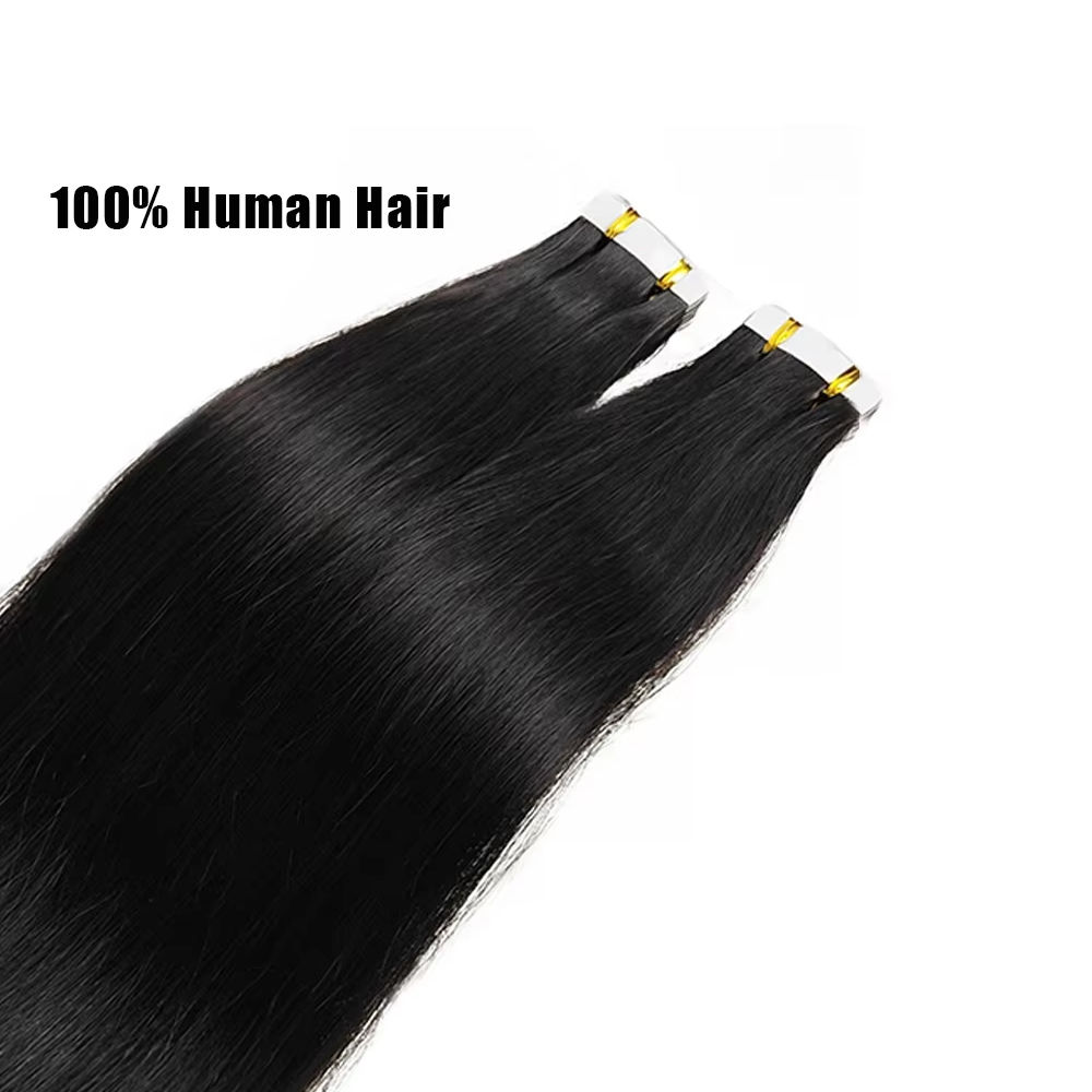 26 インチストレートテープヘアエクステンションブラジル 100% 人毛ナチュラルブラック接着剤目に見えない接着剤交換可能なシームレステープイン 20 個/50 グラム