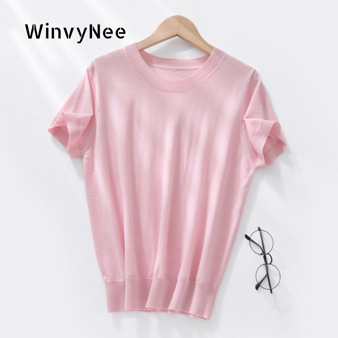WinvyNee 婦人服春夏クルーネック半袖 Tシャツ 4 色ソフトベーシックカジュアルデイリーファッショントップス ZA1317003