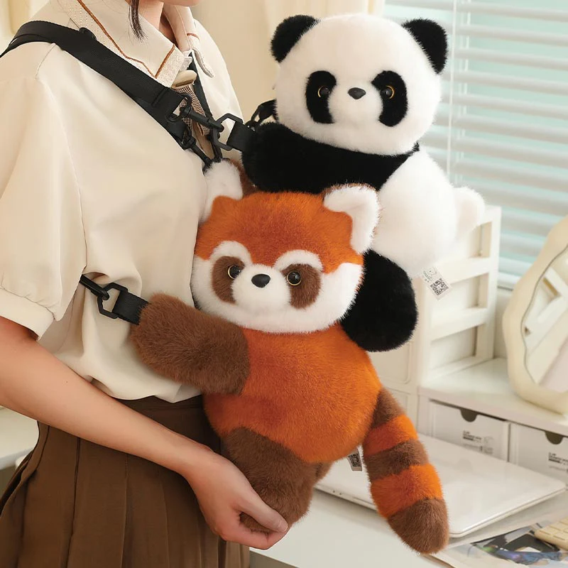 MyRytanda パンダバックパックかわいい漫画の動物ショルダーバッグぬいぐるみレッサーパンダ電話バッグ子供スクールバッグ誕生日プレゼント