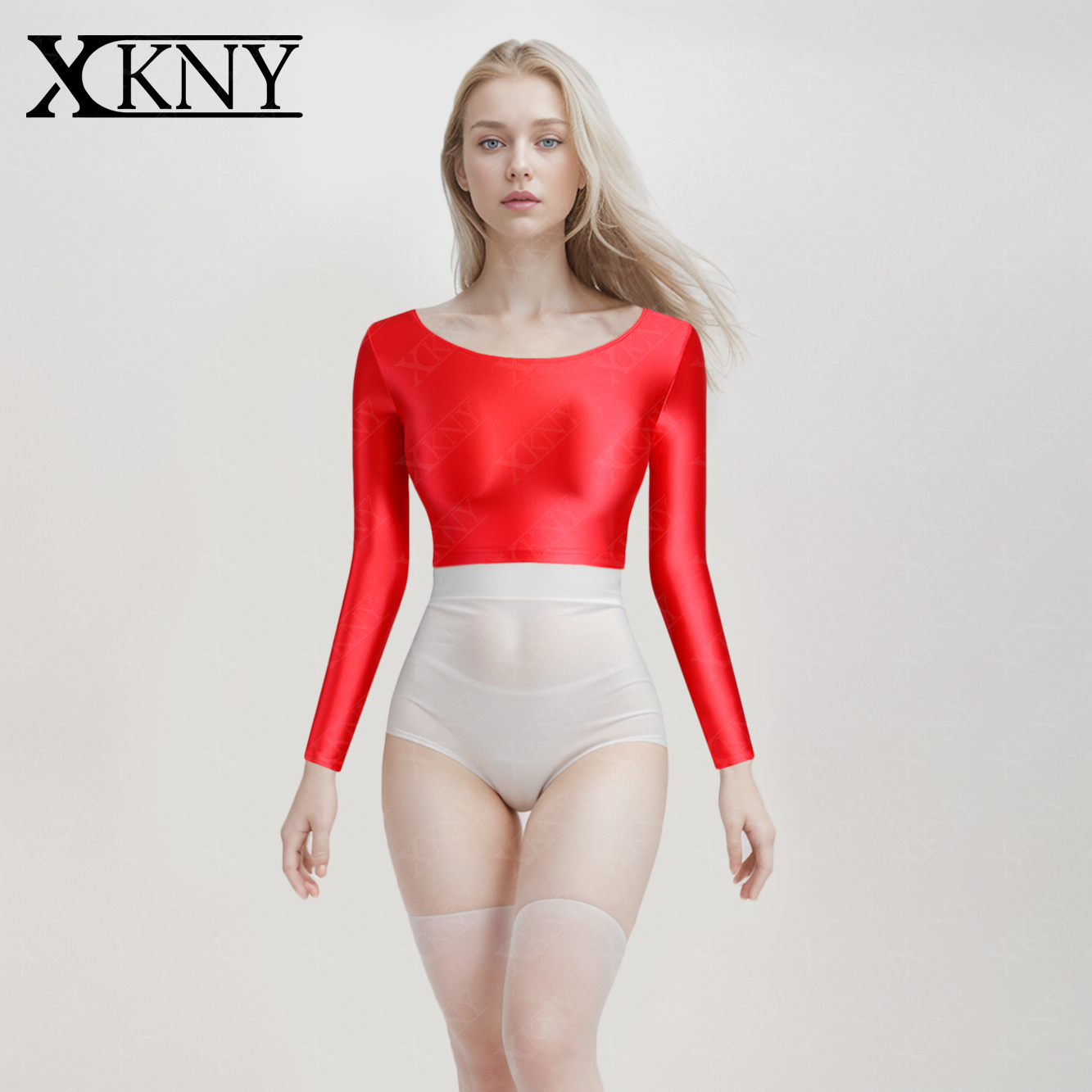 XClockKNYoung サテン光沢のある長袖へそトップスポーツカジュアルタイツ服スリム温泉滑らかなサテン光沢のある水着トップ