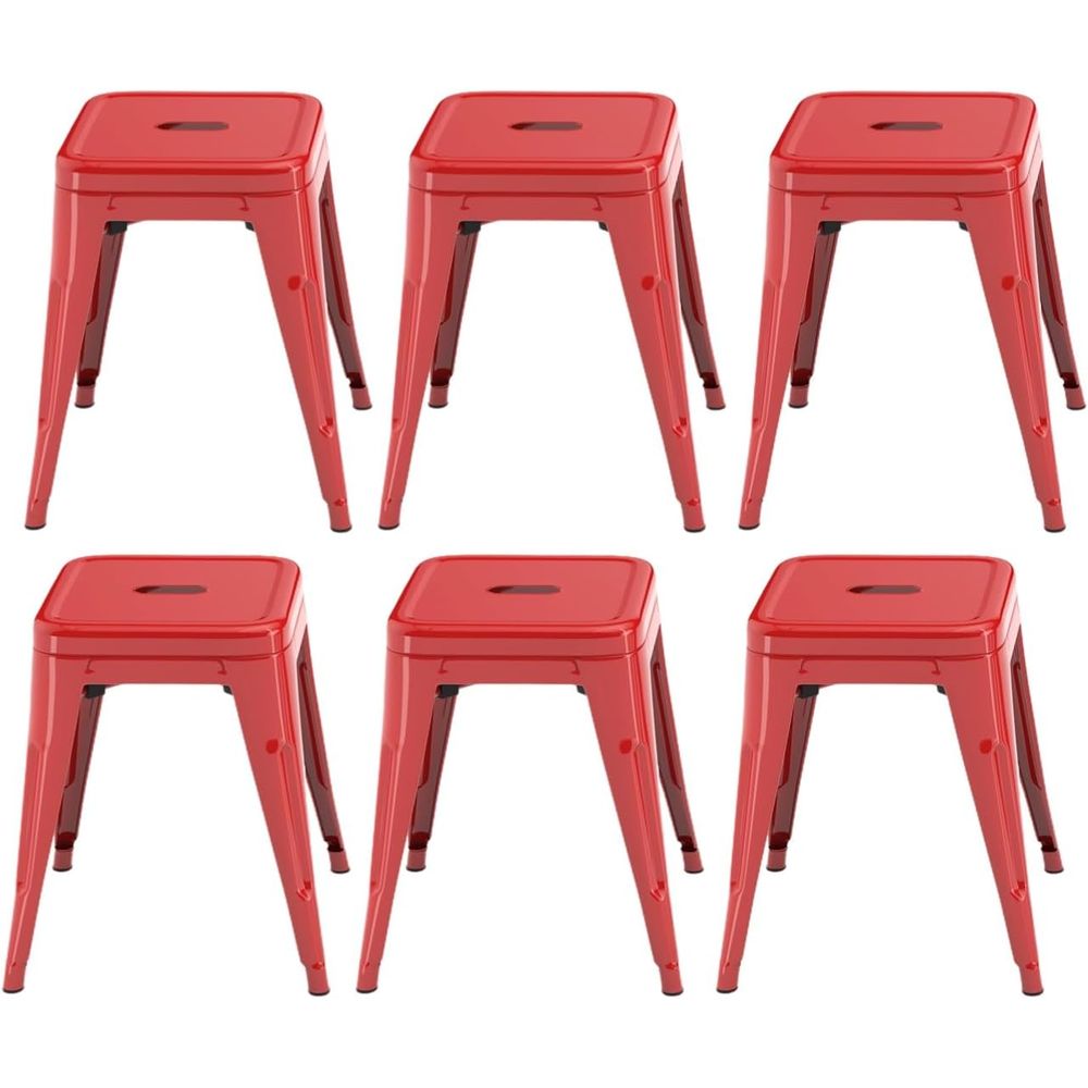 産業用、教室、キッチン、レストラン、屋外用の積み重ね可能な18レッドメタルスツール6個セット