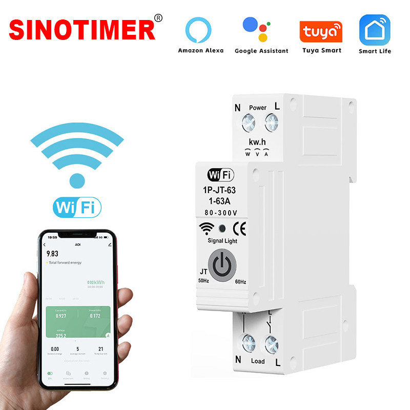 TUYA WIFI スマートサーキットブレーカーと計量プロテクター 63A リモコン過電流電圧保護 Kwh メーター時間リレー