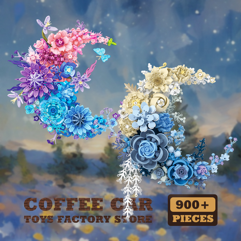 クリエイティブムーンの花ビルディングブロック家の装飾ロマンチックな花束 MOC レンガ壁の装飾永遠の植物ガールフレンド子供のギフト