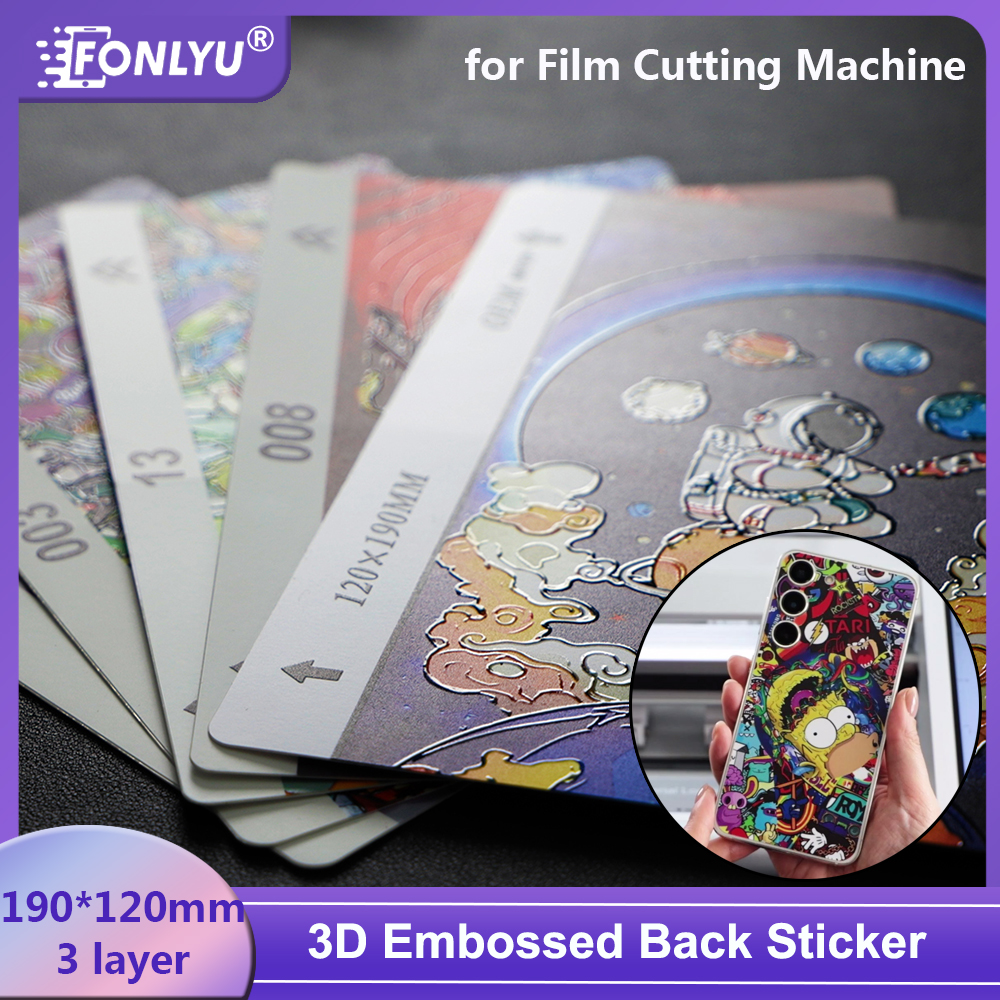 FONLYU 50pc 3D エンボス加工バックスキンステッカー保護フィルム背面装飾シート携帯電話ヒドロゲルフィルム切断機