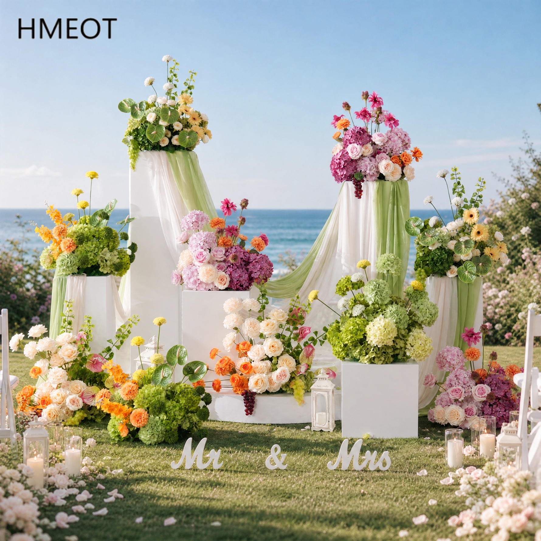HMEOT H9143 人工モリアジサイヤシテーブルセンターピースフラワーボールアイルフラワーアレンジメント結婚式の背景イベント装飾
