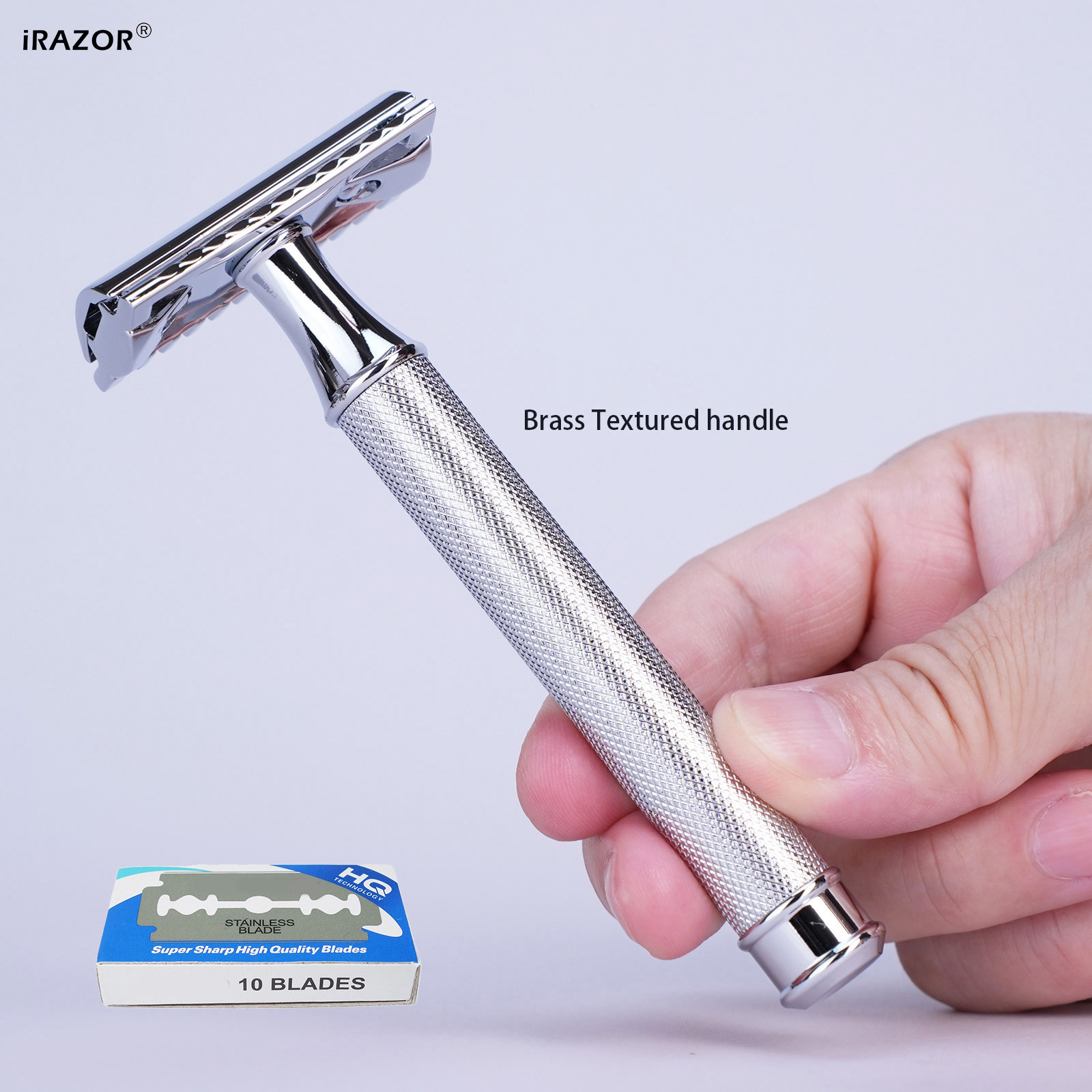 iRAZOR DE ダブルエッジ安全カミソリ男性用プレミアム真鍮ウェットシェービングキット 10 枚刃クラシックひげ脱毛ツールギフト