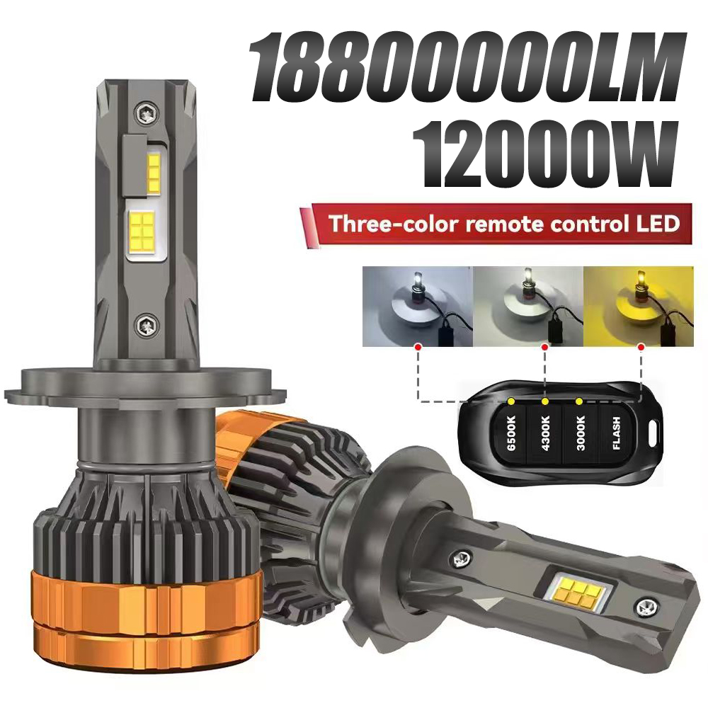 12000W ハイパワー LED トリカラー LED ヘッドライト リモート付き H1 H11 9005 9006 H7 LED Blud H4 Canbus