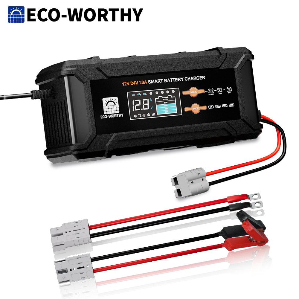 環境に優しい 12V/24V 20A スマートバッテリー充電器メンテナ、LiFePO4 鉛酸用自動電圧検出、マルチ電流オプション 5A