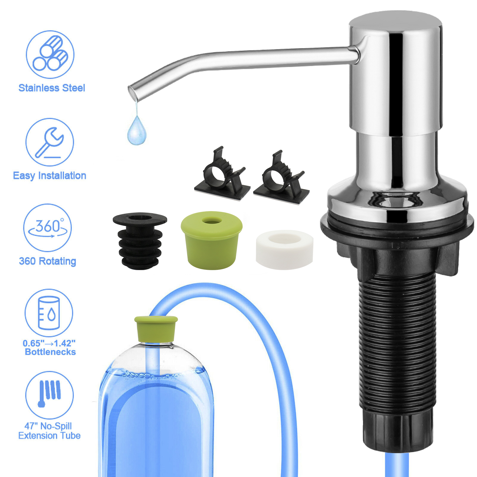 500 ミリリットル液体ソープディスペンサー延長チューブシンクマウントステンレス鋼ハンドプレッシャーソープディスペンサーキッチンシンクポンプ